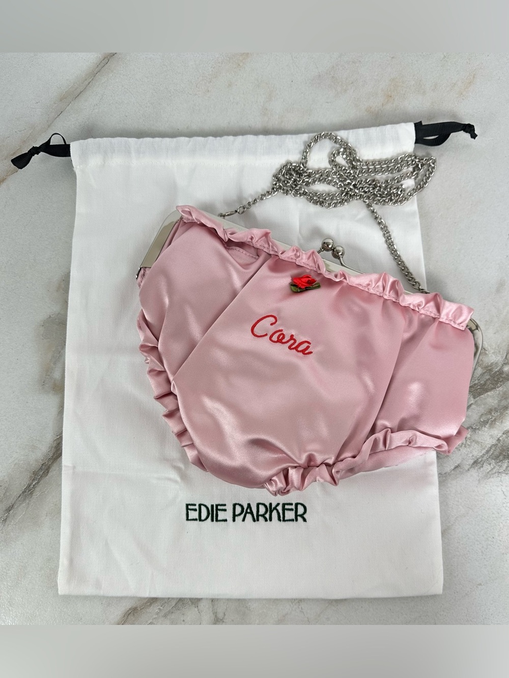 Edie Parker Pink Satin Undies Pouch Clutch Bag
